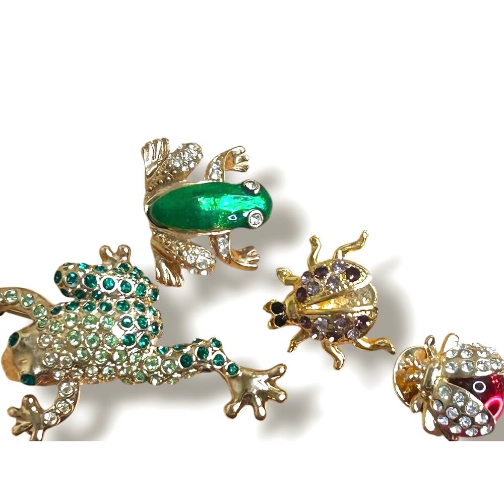 Vintage Lot Frogs Insect Ladybug Brooch Pins Lapel Pins Sparkly